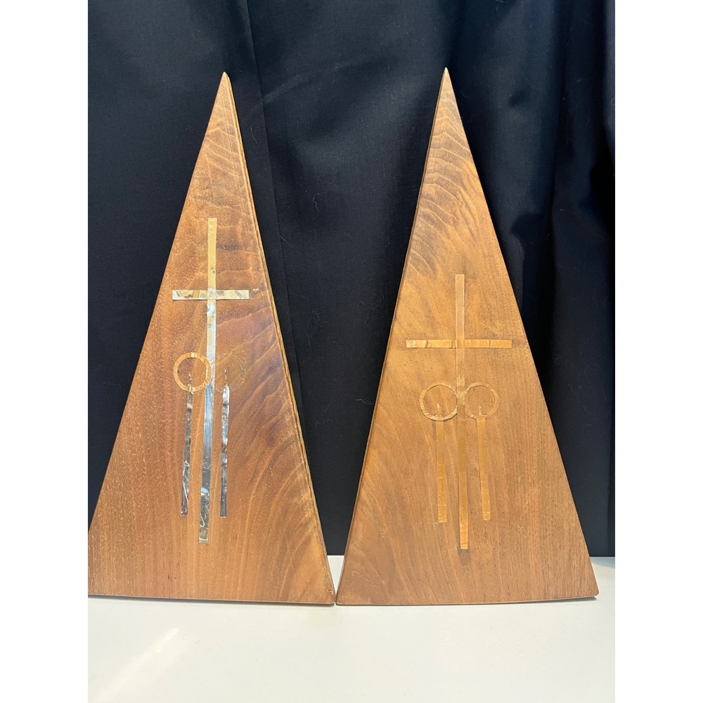 Vintage‎ 1982 Wooden Triangular Religious Christian Cross Signed Art Decor